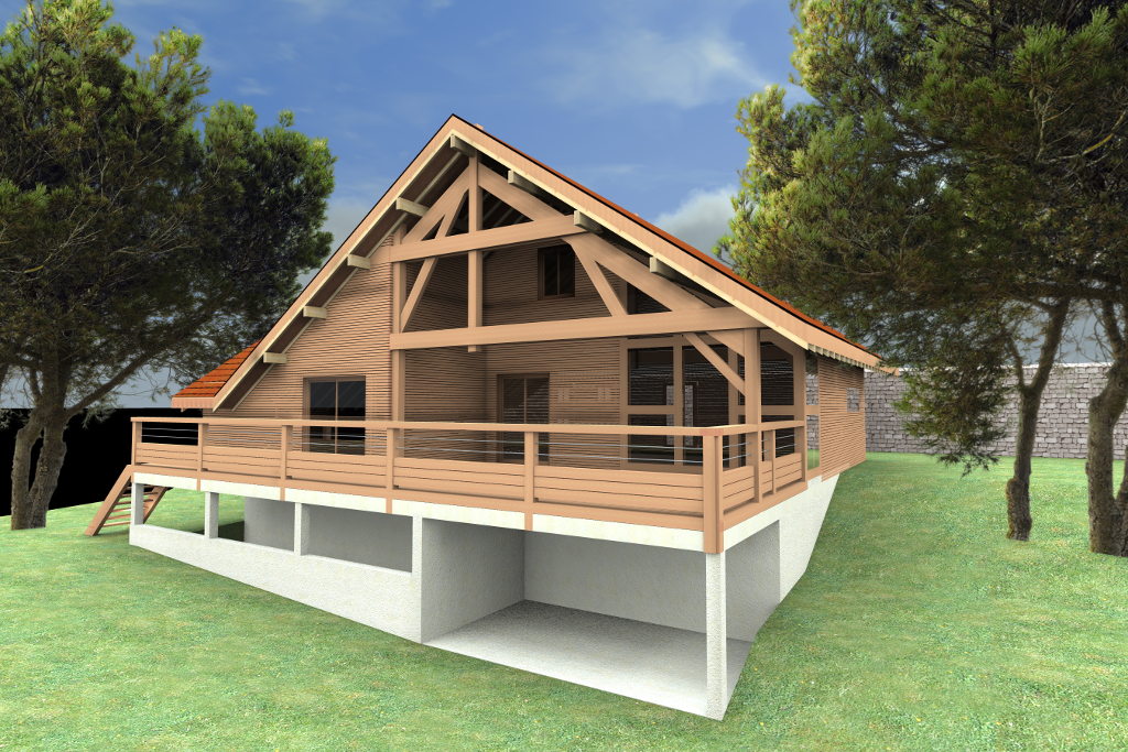 Avant projet, vue 3D, maison ossature bois